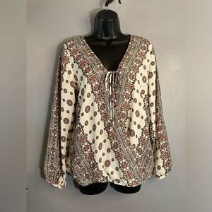 AB Studio lightweight floral front tie blouse